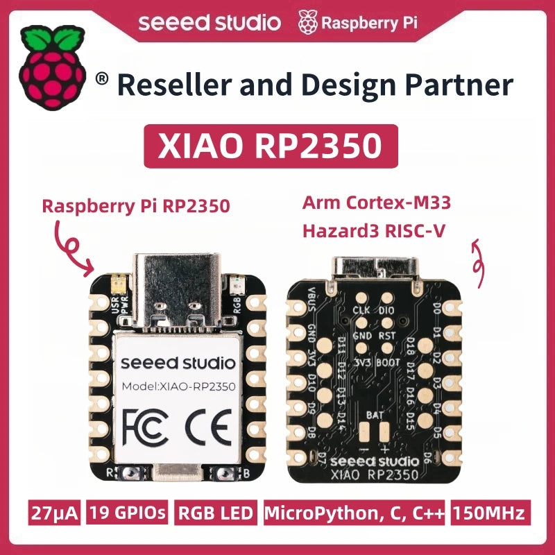 Raspberry Pi Pico 2 - Seeed XIAO RP2040, RP2350 MicroPython-Ready, 520kB SRAM, 19 GPIOs, 27μA, Onboard RGB LED