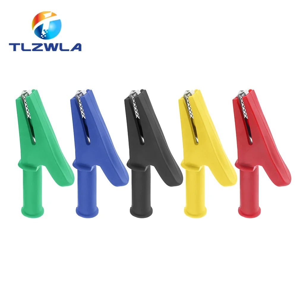 5PCS Pure Copper Insulated Test Alligator Clip 10MM Opening With 4MM Jack Safety Crocodile Clamps For Banana Plug Or Welding