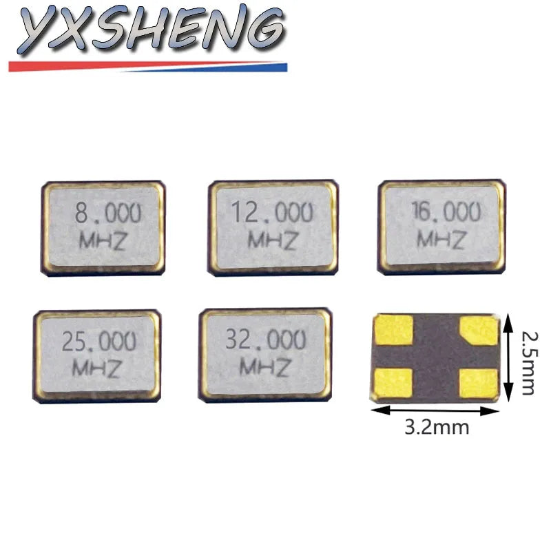 10PCS 3225 Passive Quartz Crystal Oscillator SMD 3.2X2.5MM 8Mhz 12Mhz 16Mhz 20Mhz 24Mhz 25Mhz 26Mhz 27Mhz 30Mhz 32Mhz 3.2*2.5mm