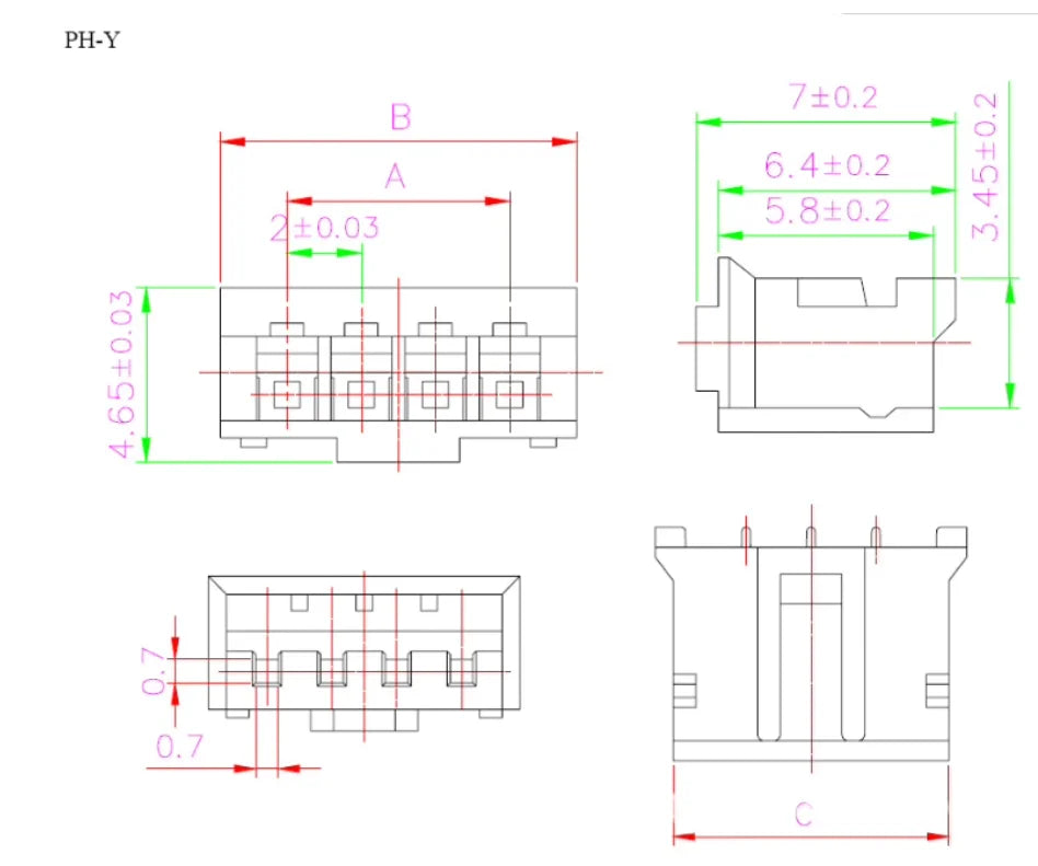 20/40Sets JST PH 2.0 female material PH2.0 2mm pitch Connectors Leads Header Housing PH-Y PH2.0MM Housing 2P/3P/4P/5P/6P/7P/8P