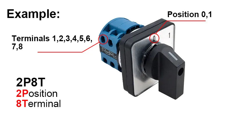 Electric 2/3/4 Position 8 Terminals Rotary Cam Changeover Switch 500V 20A LW28-20