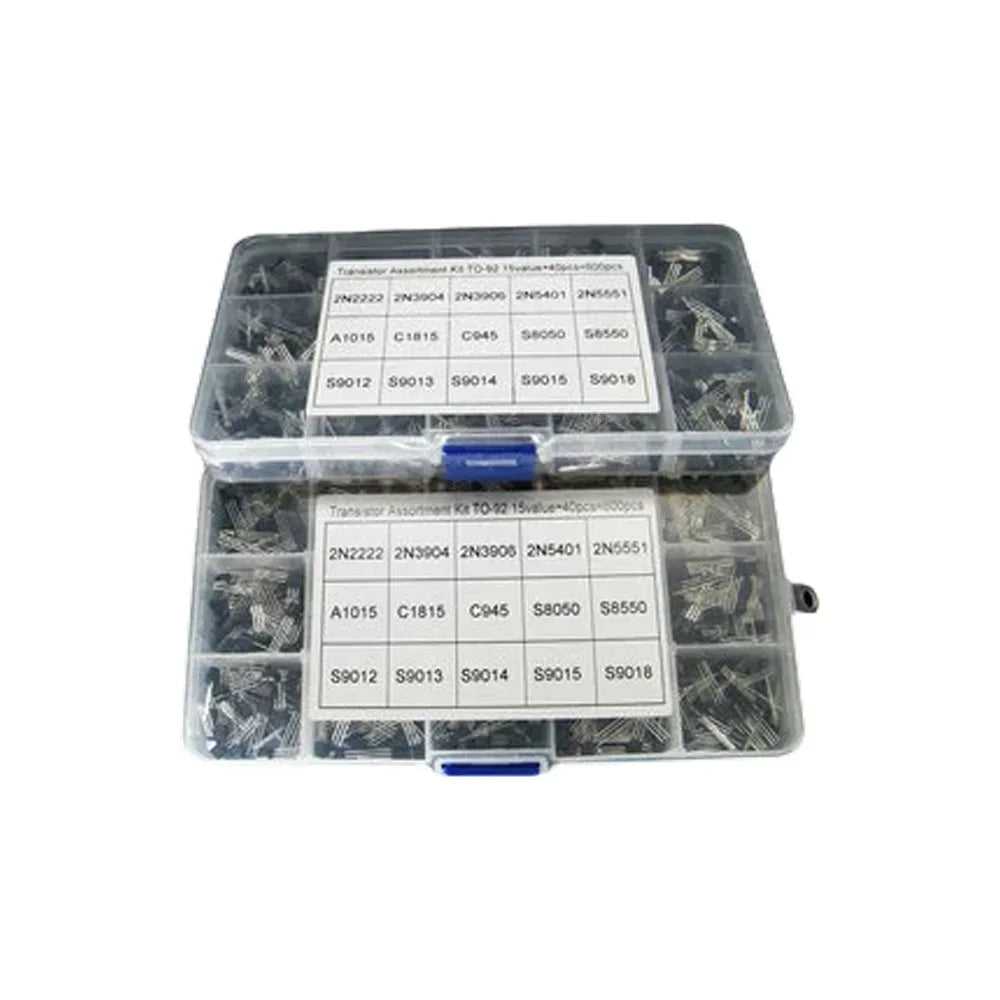 600Pcs 15 Value X 40 Pcs Transistor TO-92 Assortment Box Kit Transistors 2N2222 2N3904 2N3906 C945 S8050 S8550 S9014 S9013 9018