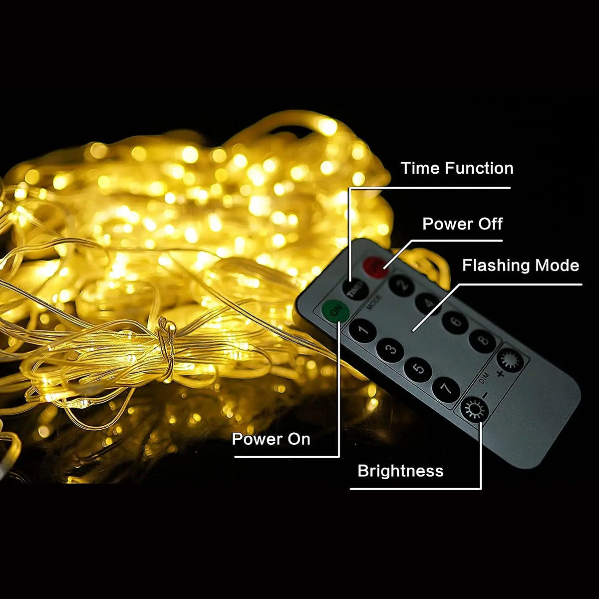 Monochrome Curtain Light, Warm White/White Light, 300LEDs Smart Wall Light, Waterfall Light, Remote Control Timing, Bedroom, Background Wall, Party, Halloween, Christmas Indoor and Outdoor Decoration