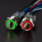 16MM 19MM 22MM Self-return Self-locking Waterproof DPDT Illuminated Metal Selector Knob Rotary Switch 2 3 Position LED Lamp Red