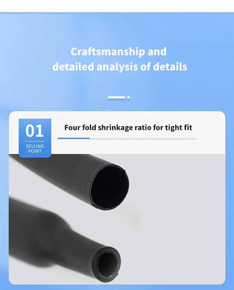 1M/5M 4:1 Black Heat Shrink Tube With Glue Thermoretractile Heat Shrinkable Tubing Dual Wall 4 6 8 12 16 18 20 24 32 36 40 52 72