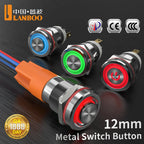 LANBOO 12E 7A High Current 4 Pin Switch Waterproof IP65 Latching or Momentary Micro Metal Push Button Switch with LED 24V220V