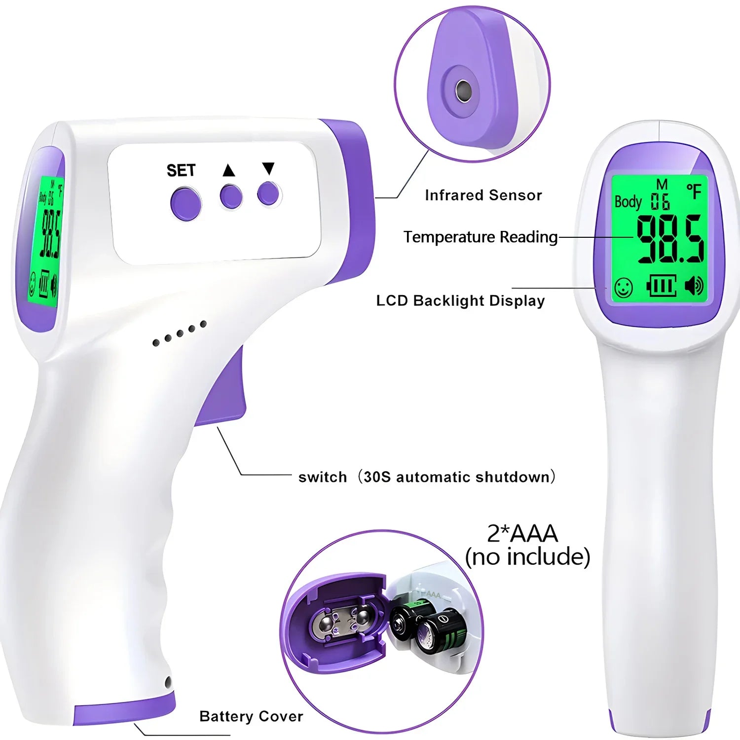 Multifunction Thermometer Three-color Backlit Display Forehead Thermometer Digital Display Infrared Alarm Human Body Thermometer