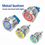 16/19/22MM Push Button Switch Screw Terminal Self-locking Latching Momentary Metal Black 12/24/220V Waterproof Power Start Stop