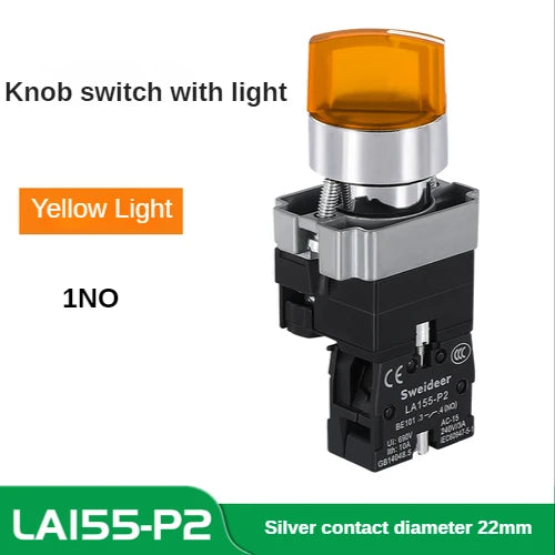 22MM Knob Switch Button LED Light Rotary Switch Momentary Latching 2/3 Position ON/OFF Power Switch 6V12V24V220V380V110V TURN