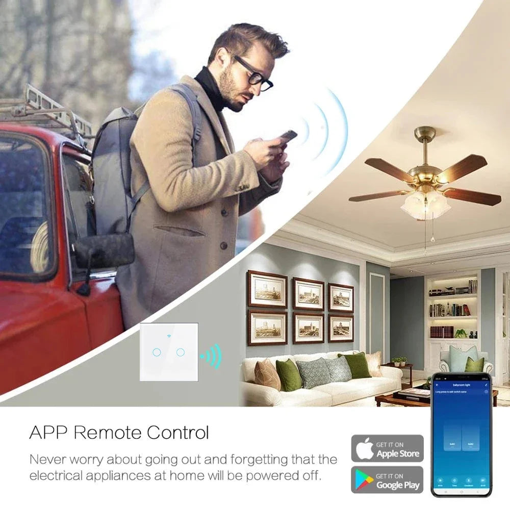 Work With Tuya WiFi Smart Touch Wall Switch RF433MHz 1/2/3/4 Gang Touch Sensor for LED Light Voice Control Alexa And Google Home