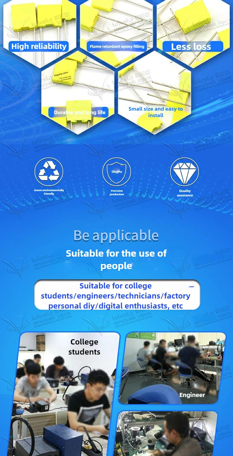 10PCS 100V Correction Capacitor Polypropylene Safety Plastic Film 100V 1nF ~ 470nF 100nf 220nf 10nf 47nf 22nf 1nf 0.47uf 0.1uf