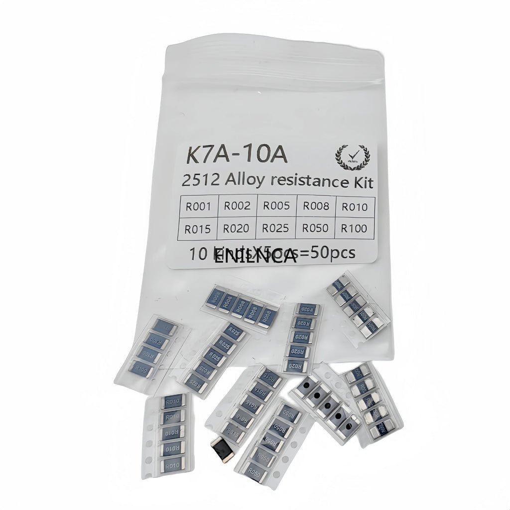 50PCS Alloy resistance kit 2512 SMD Resistor Samples kit 10 kindsX5pcs=50pcs R001 R002 R005 R008 R010 R015 R020 R025 R050 R100