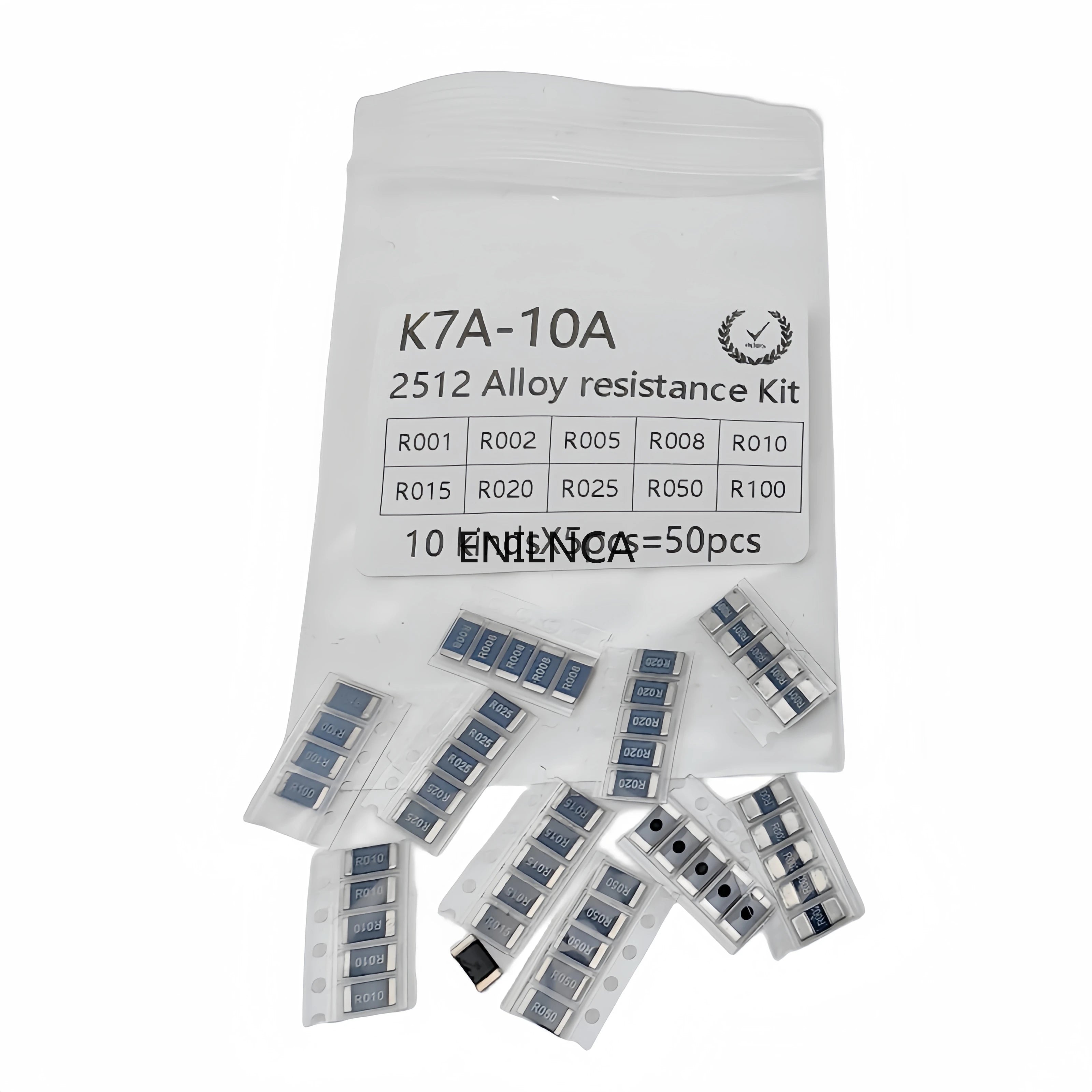 50PCS Alloy resistance kit 2512 SMD Resistor Samples kit 10 kindsX5pcs=50pcs R001 R002 R005 R008 R010 R015 R020 R025 R050 R100