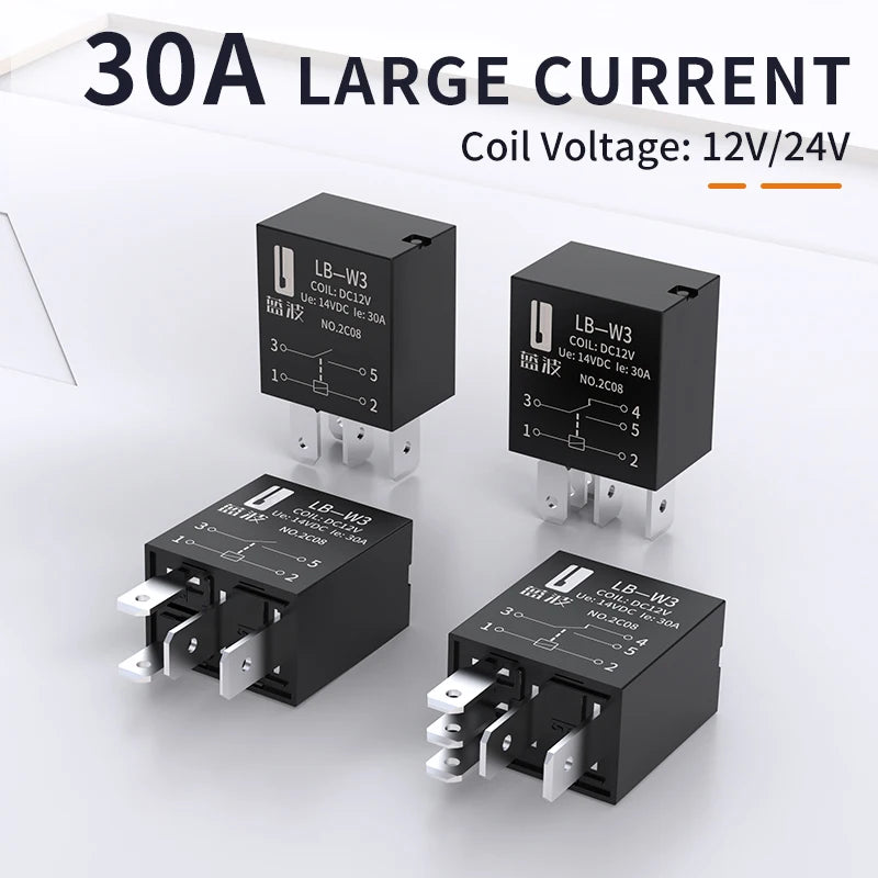 LANBOO Violet relay for Car 12V/24V 30A 4PIN/5PIN 1NO/1NO1NC Car modification parts