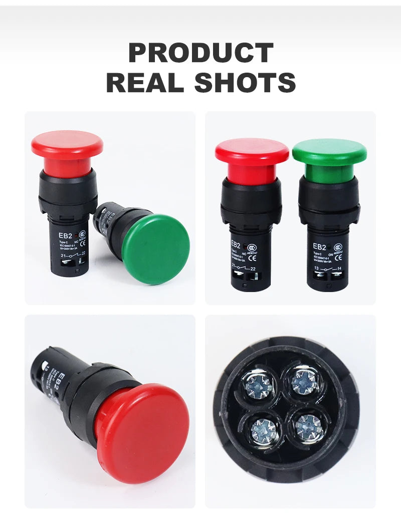 EB2 Big Red Green Push Button Switch On Off Latching Momentary Switch Large Mushroom Head Enter Button without Fixation 5A