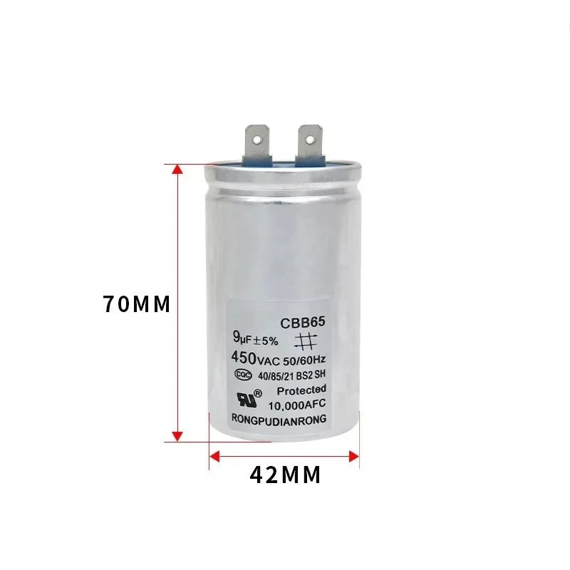 CBB65 Automatic Washing Machine Starting Capacitor 450V 9UF Explosion Proof Aluminum Shell Single Insert/With Wire