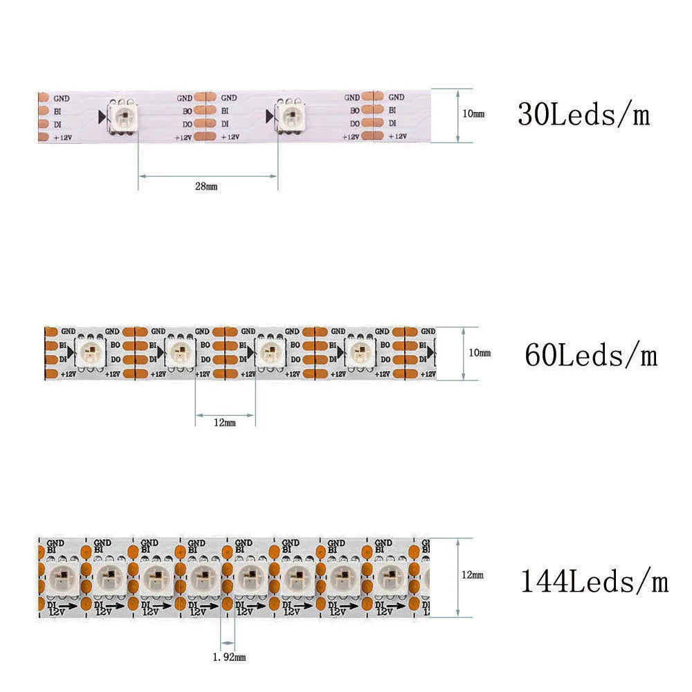 WS2811 WS2812B WS2813 WS2815 5050RGB LED Strip Lights Individually Addressable 30/60/144Pixels/Leds/m Black /White PCB DC5V/12V