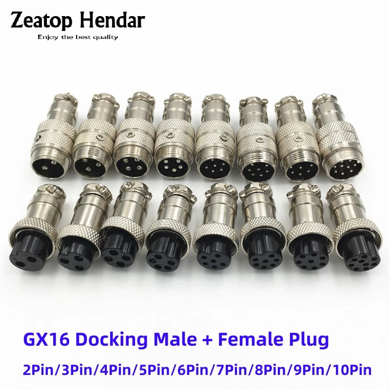 10Sets GX16 Docking Aviation Plug 16mm 2 3 4 5 6 7 8 9 10 Pin Plug Male + Female Connector