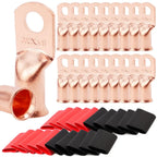 10pcs Copper Terminal Connectors, AWG 2 4 6 8 1/0 2/0 Ring Lug With Shrink Tubing 10Battery Cable Lugs, With 10 Shrink Tubing