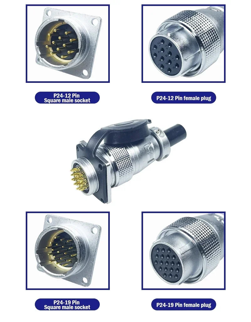 PLS24 WS24 6/10/12/19 Pin Metal Circular Aviation Socket Plug Wire Female Male Connector M24 Threaded Coupling Panel