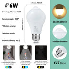 4PCS 20W 18W 15W 12W 9W 6WLampada LED E27 Radar Motion Sensor Light Bulb 189-265V Infrared Detection Smart Lamp Working in Night