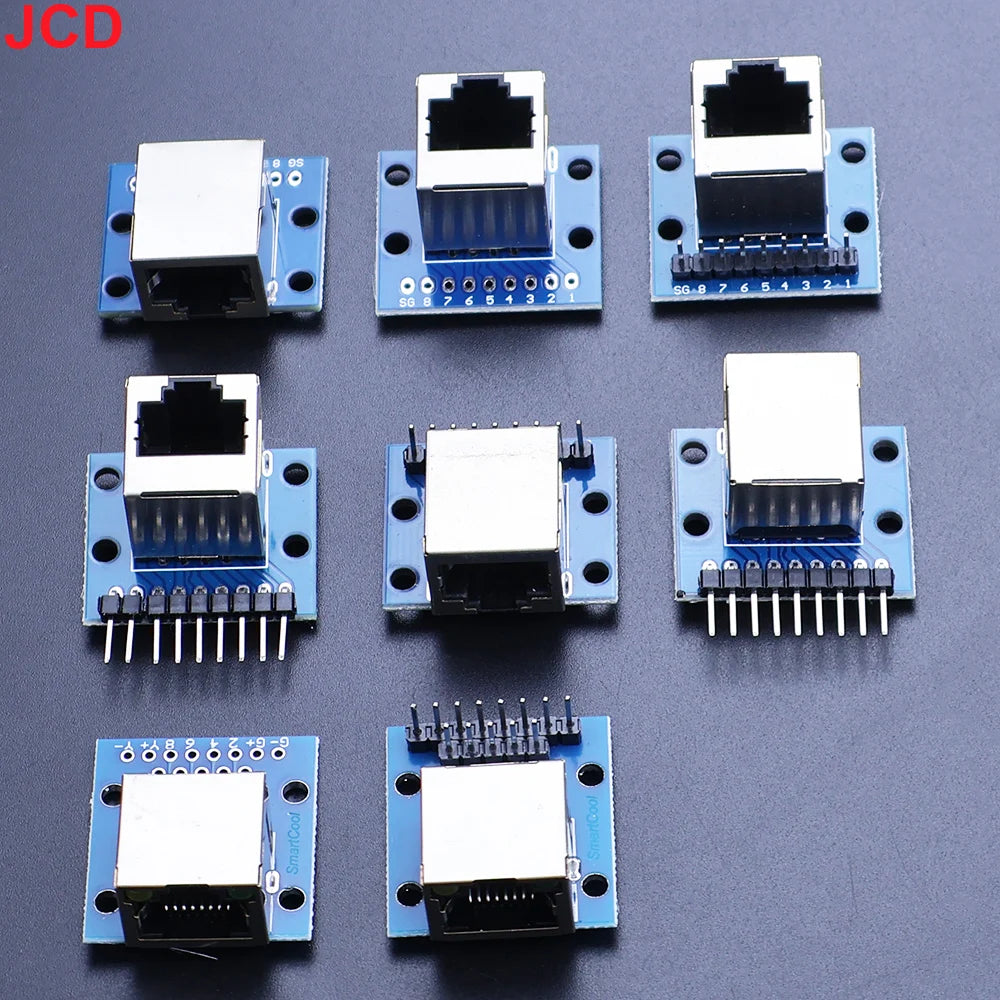 JCD 1pcs RJ45 Breakout Board With LED Lights,8P8C Female Socket Connector RJ45 Adapter Test Board with Pin Headers