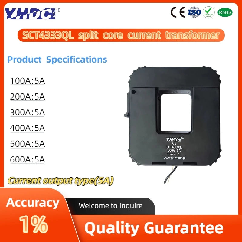QL Series SCT4333QL Input 100A 200A 300A 400A 500A 600A Output 1A/5A Accuracy 1% Split Core Current Transformer