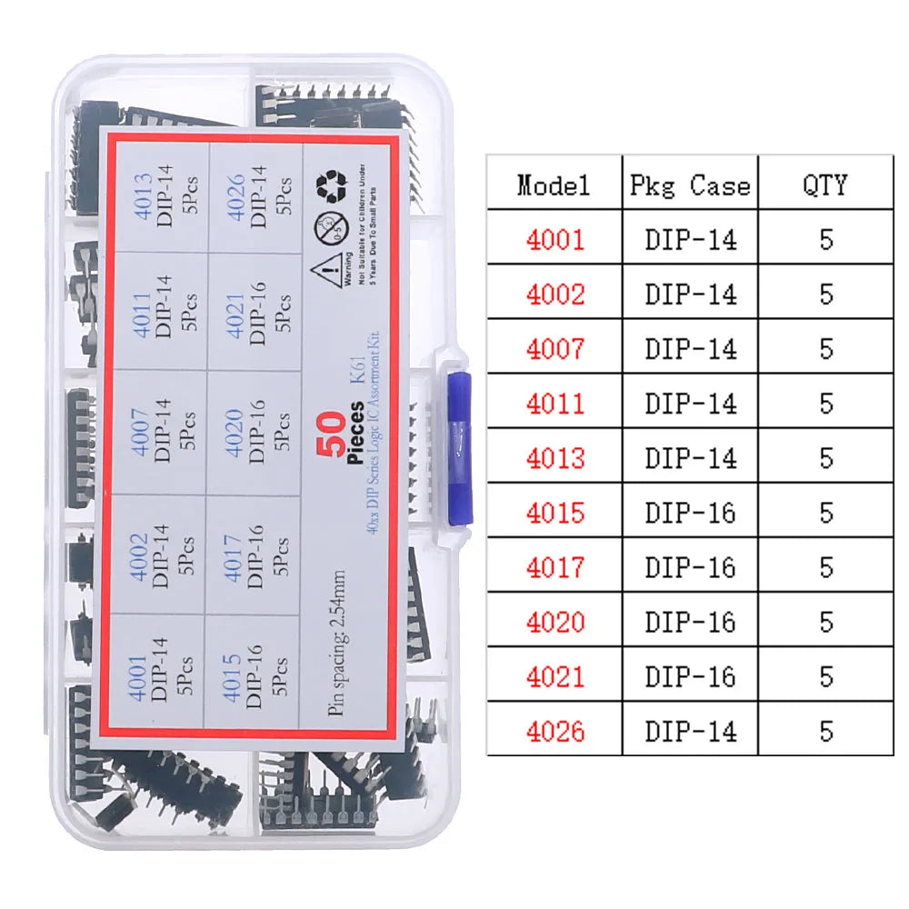 IC Integrated Circuit Chip Assortment Kit IC Sockets set 4000 4500 74HC 74LS Common CMOS Logic IC Series