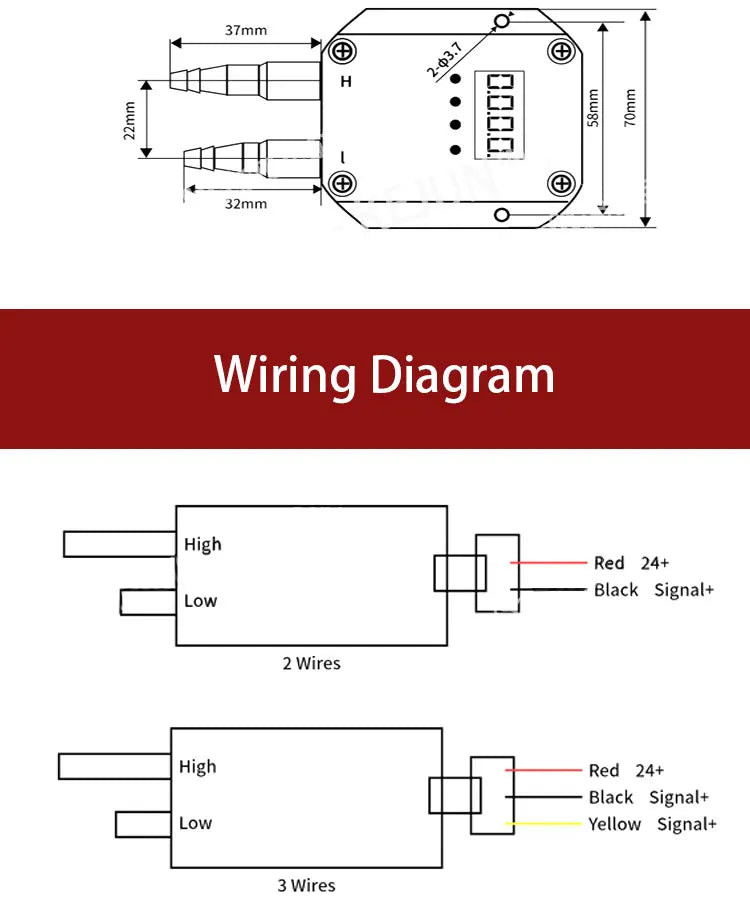 Digital Differential Pressure Transmitter 4-20mA 0-10V 0-5V RS485 Wind Air Pressure Sensor 0-50pa 0-100pa 0-200pa 0-2Kpa