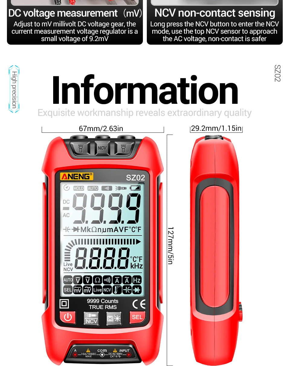 ANENG SZ01/SZ02 Diode Tester Professional Digital Multimeter True RMS Smart AC/DC Current Voltage Auto Range Multimetres Tools