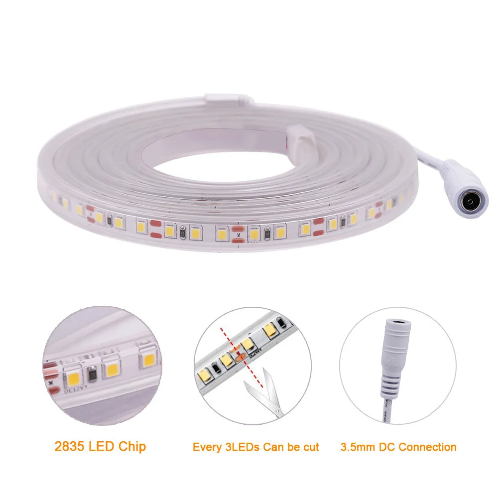 IP68 IP67 Waterproof LED Strip Light 2835 12V 24V DC Natural Warm White 120LED/m Super Bright Flexible Led Tape Lamp 0.5m 5m 10m