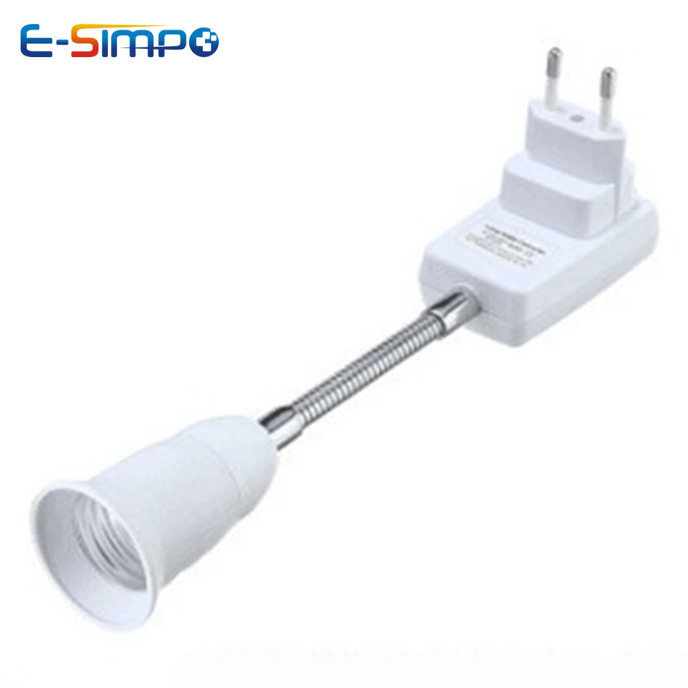 1pc E27 20cm 360D Bendable US UK EU AC Power Plug to E26 E27 Edison Screw CFL LED Light Socket Lamp Holder Adapter wt Switch