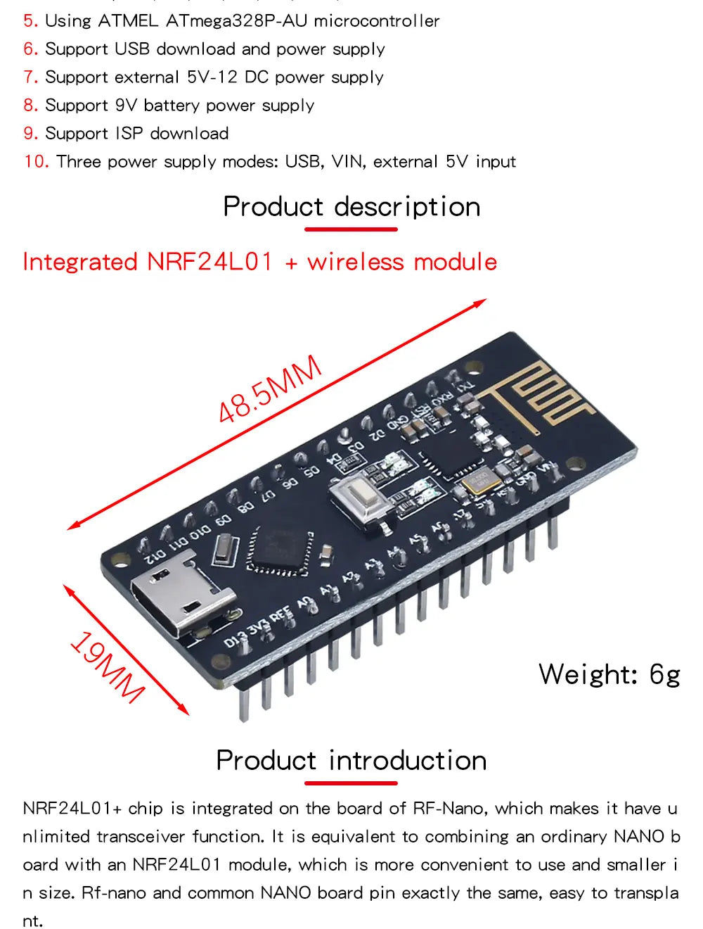 WAVGAT Nano 3.0 Arduino Board with Bootloader, CH340 USB Driver, ATMEGA328P MCU 16Mhz - Compatible with Arduino Nano Projects