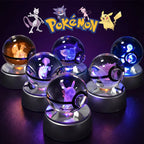 Pokemon Crystal Ball 3D Mewtwo Pikachu Gengar Pokeball 3D Night Light Lamp Glass Statue Pokemon Crystal Ball Birthday Gift
