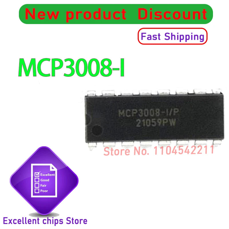 10PCS New Original MCP3008-I/P DIP-16 MCP3008 Chipset