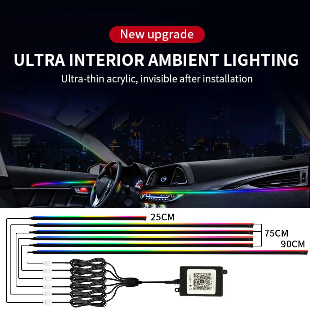 Symphony Car Ambient Lights Kit 18 in 1 LED Interior RGB APP Control Acrylic Guide Strip Light Auto Atmosphere Lamp