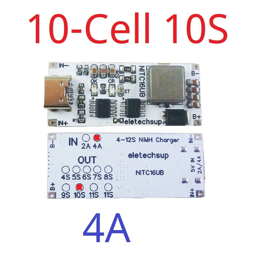 2A/4A 4-12 Cell NIMH Charger Module TYPE-C DC 5V Boost BMS CC/CV NiCd for 4.8V 6V 7.2V 8.4V 9.6V 10.8V 12V 13.2V 14.4V Battery