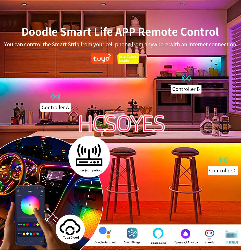 WS2812B WS2815 RGBIC LED Strip Controller Colorful-X7 Bluetooth/WIFI/Zigbee Smart Music Rhythm Sync Pixels Lighting DC5-24V