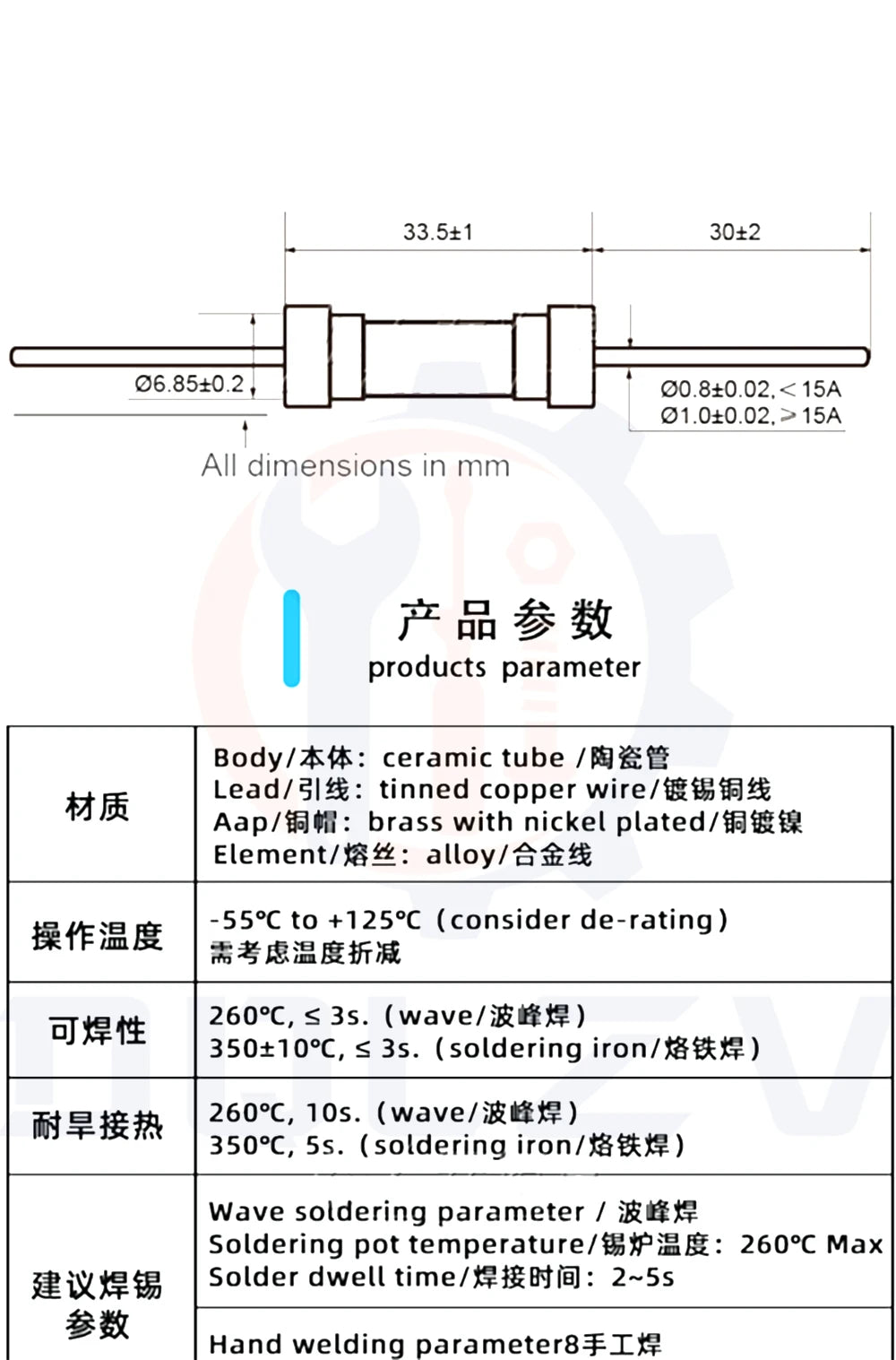 6*30mm Ceramic Fuse Quick Break Tube Fuse With a pin 6X30MM 250V 8A 10A 15A 20A 25A 30AMP
