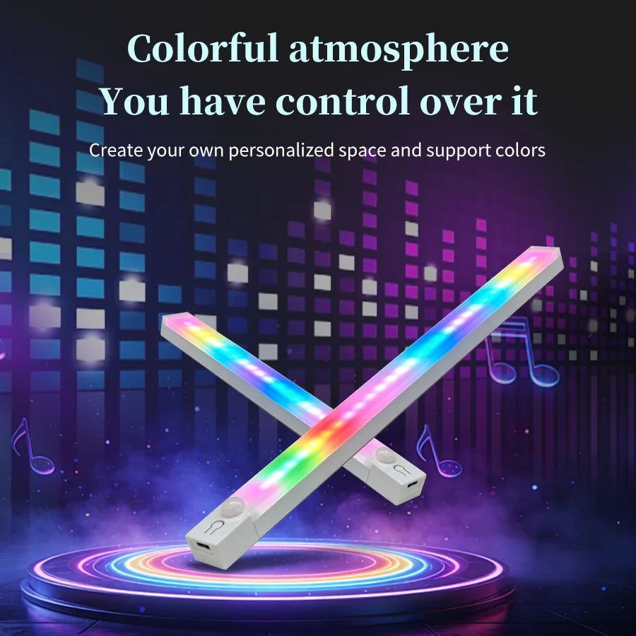 30cm 50cm Magnetic LED RGB Cabinet Light with Motion Sensor USB-C Wireless Night Light with 5 Modes for Closet Gaming Atmosphere