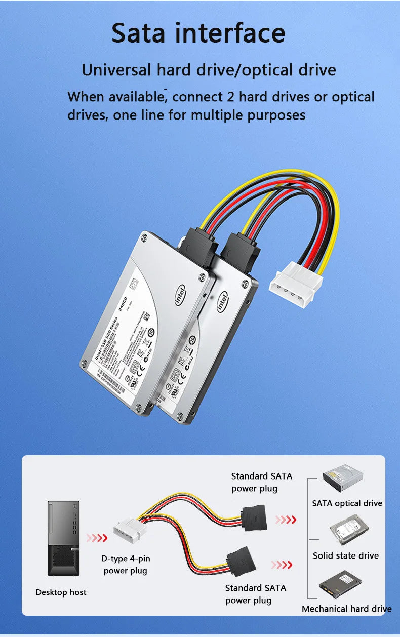 4 Pin IDE Molex to 2 Sata/SATA 15Pin To 2 SATA 15 Pin /SATA 15 Pin to Molex IDE 4 Pin Power HDD Splitter Connector Cable for PC