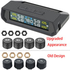 Tire Pressure Monitoring System Auto Security Alarm Systems Solar/USB Powered Tyre Temperature Monitor Car TPMS 4 Sensors
