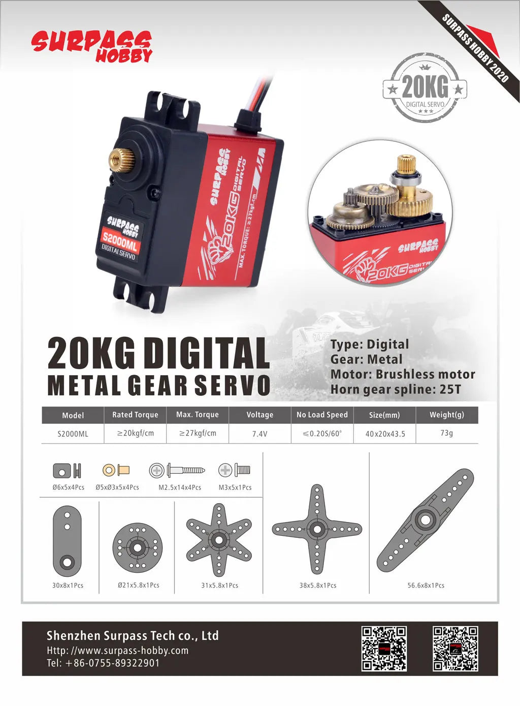 SURPASS HOBBY 9G 17G 25G 6KG 9KG 15KG 20KG Metal Gear Digital Motor RC Servo for Car Plane Robot Boat Model Wltoys Axial SCX24