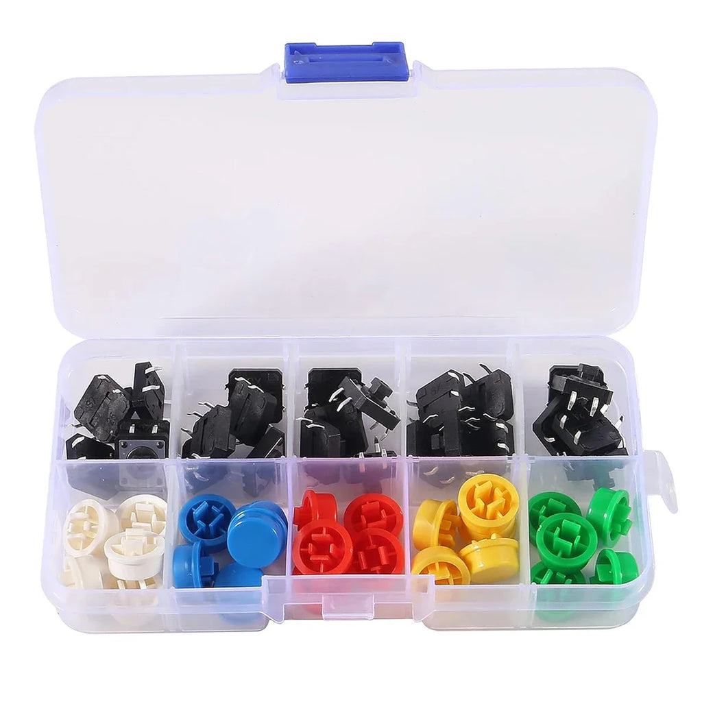 25pcs 12x12x7.3mm Momentary Tact Tactile Push Button Switch Touch Switch Micro Switch 4 Pins SMD PCB with Cap for Arduino