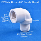 1/2" 3/4" 1" White PVC 90° Elbow Connector Female-Male Thread Garden Irrigation Supply Pipe Joint Aquarium Fish Tank DIY Tools