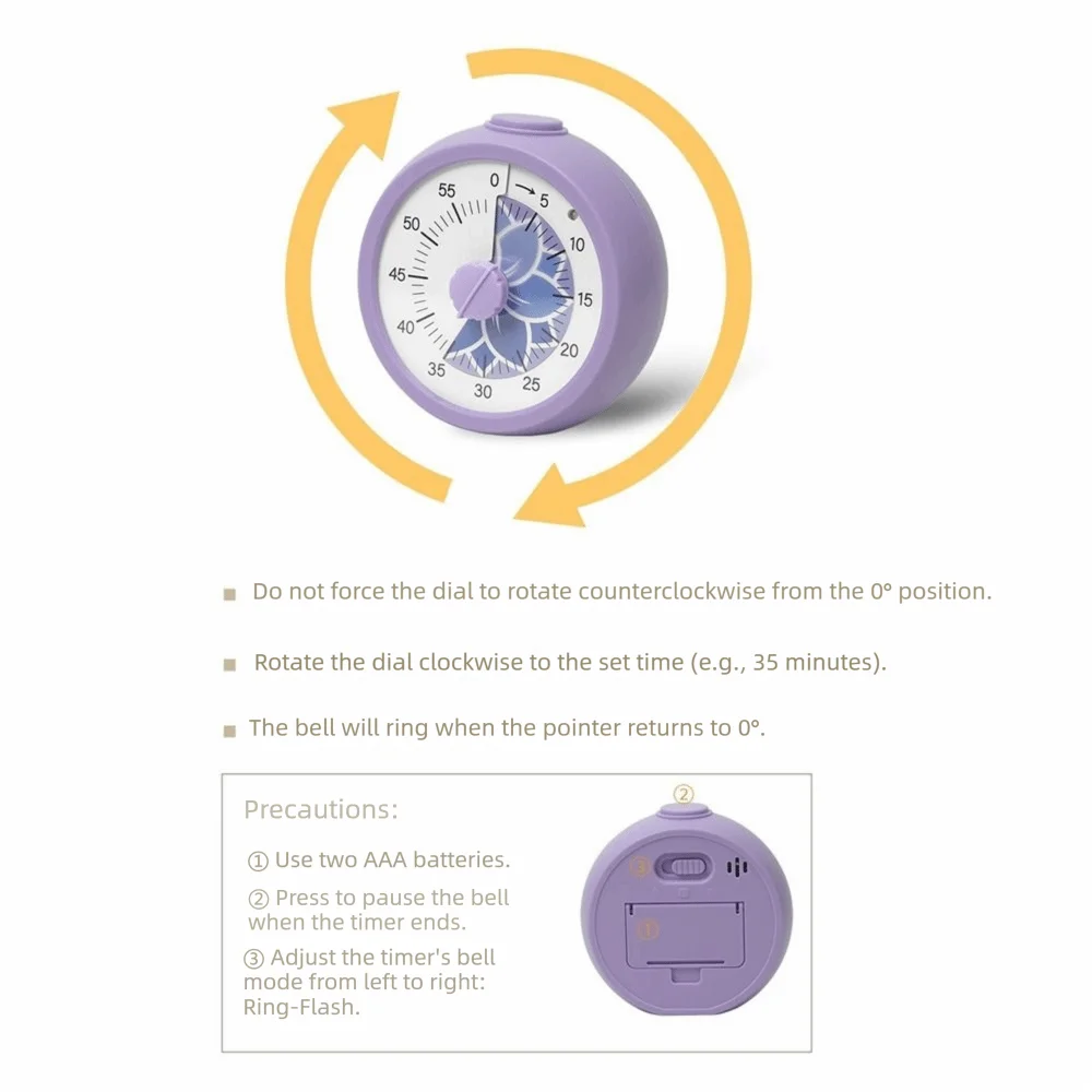 60 Minute Visual Timer Self Discipline Silent Operation Countdown Alarm Clock Square / Round Design Visualization