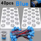 40pcs 22mm Push Button Switch Latching Momentary Metal PC Power LED Light On Off with Wire Waterproof 12v 3v 5v 6v 24v 220v Red