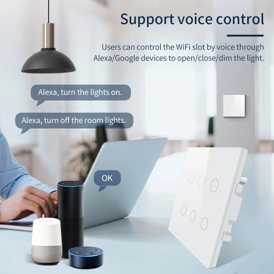 Tuya WiFi Smart Switch Brazil Standard 4x4 Size Touch Sensor 4/6/8 Gang Wall Light Switch Voice Control By Alexa Google Home