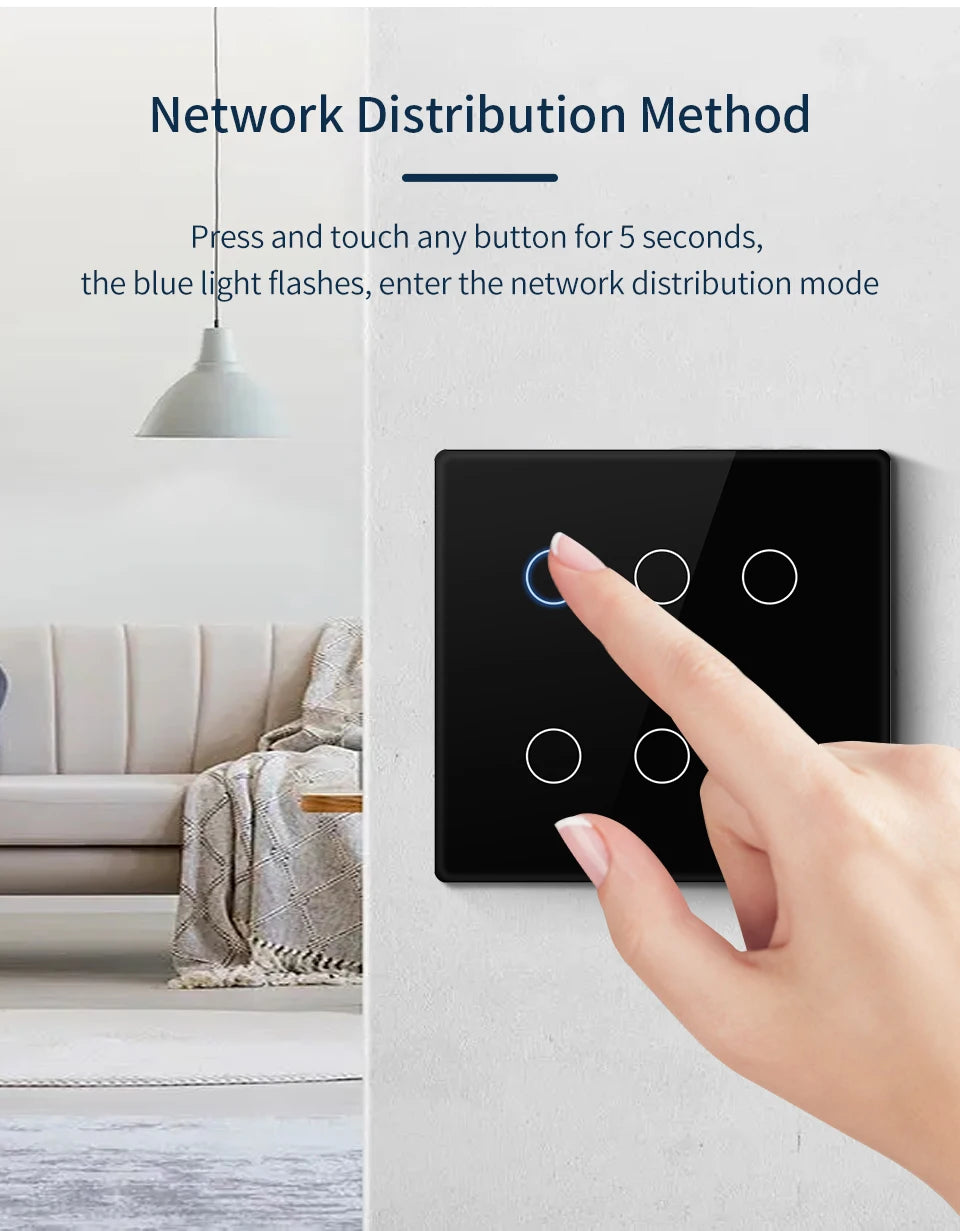 Tuya WiFi Smart Switch Brazil Standard 4x4 Size Touch Sensor 4/6/8 Gang Wall Light Switch Voice Control By Alexa Google Home