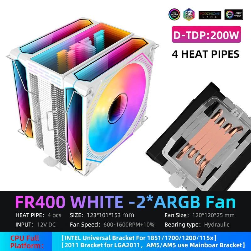 Metalfish CPU Air Cooler 4 6 Heat Pipe PC Radiator Cooling ARGB PWM 12cm Fan For 1851/1700/1200/115X/AM5/AM4/2011/X79/X99